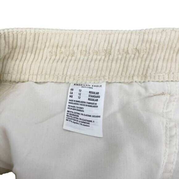 NWT AMERICAN EAGLE Corduroy Super Hi-Rise A-line Mini Skirt 12 Cream - Picture 3 of 7